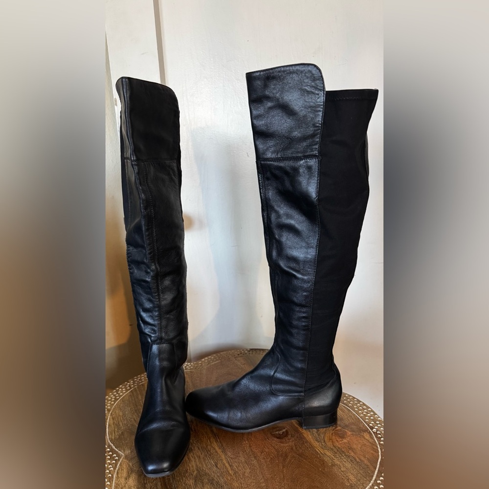 Louise Et Cie Andora Knee High 50/50 two tone leather flat riding boot noir goth - Picture 5 of 12